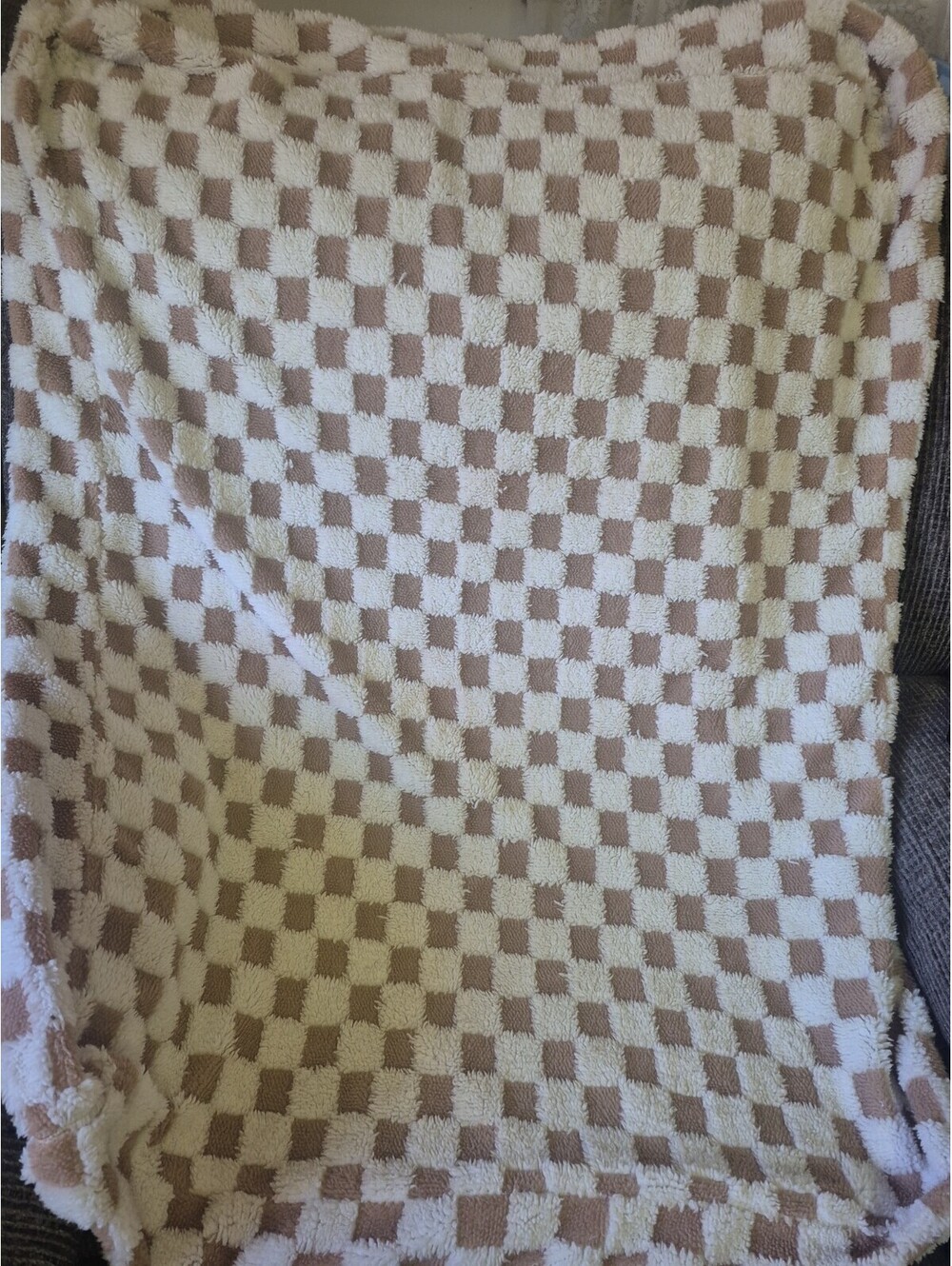 Beige & Cream Checkered Replacement Dog Bed Duvet Cover Size M 37.5 x 27.5 x4.5